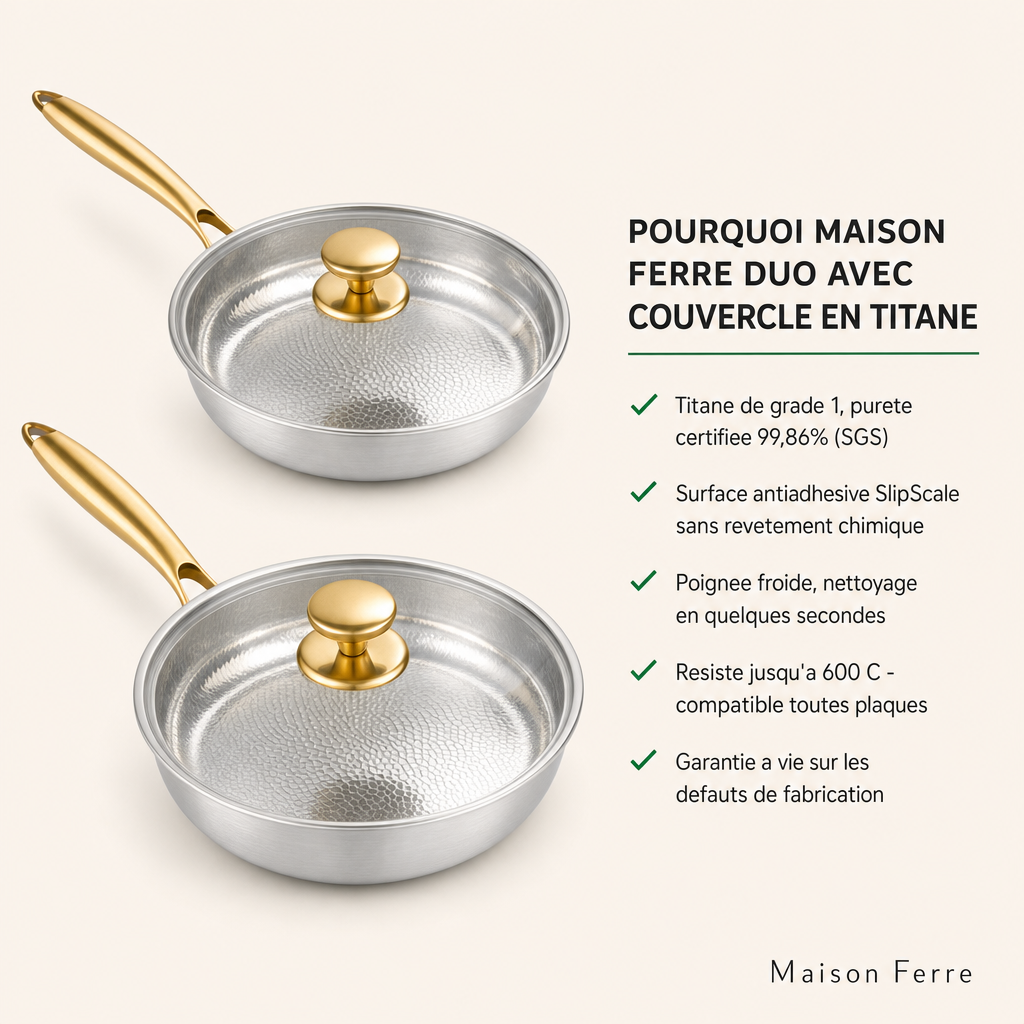 Poêle essentielle en titane Pro + Poêle haute en titane Pro – vue détaillée