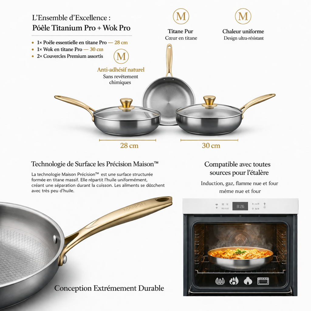 Poêle essentiel en titane Pro + Wok en titane Pro