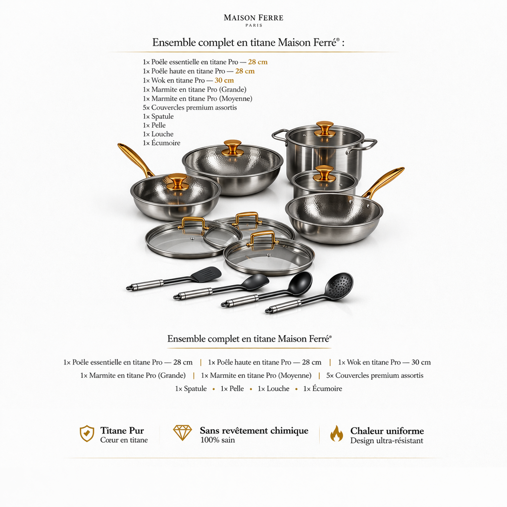 Batterie de cuisine complète Signature en titane (14 pièces)