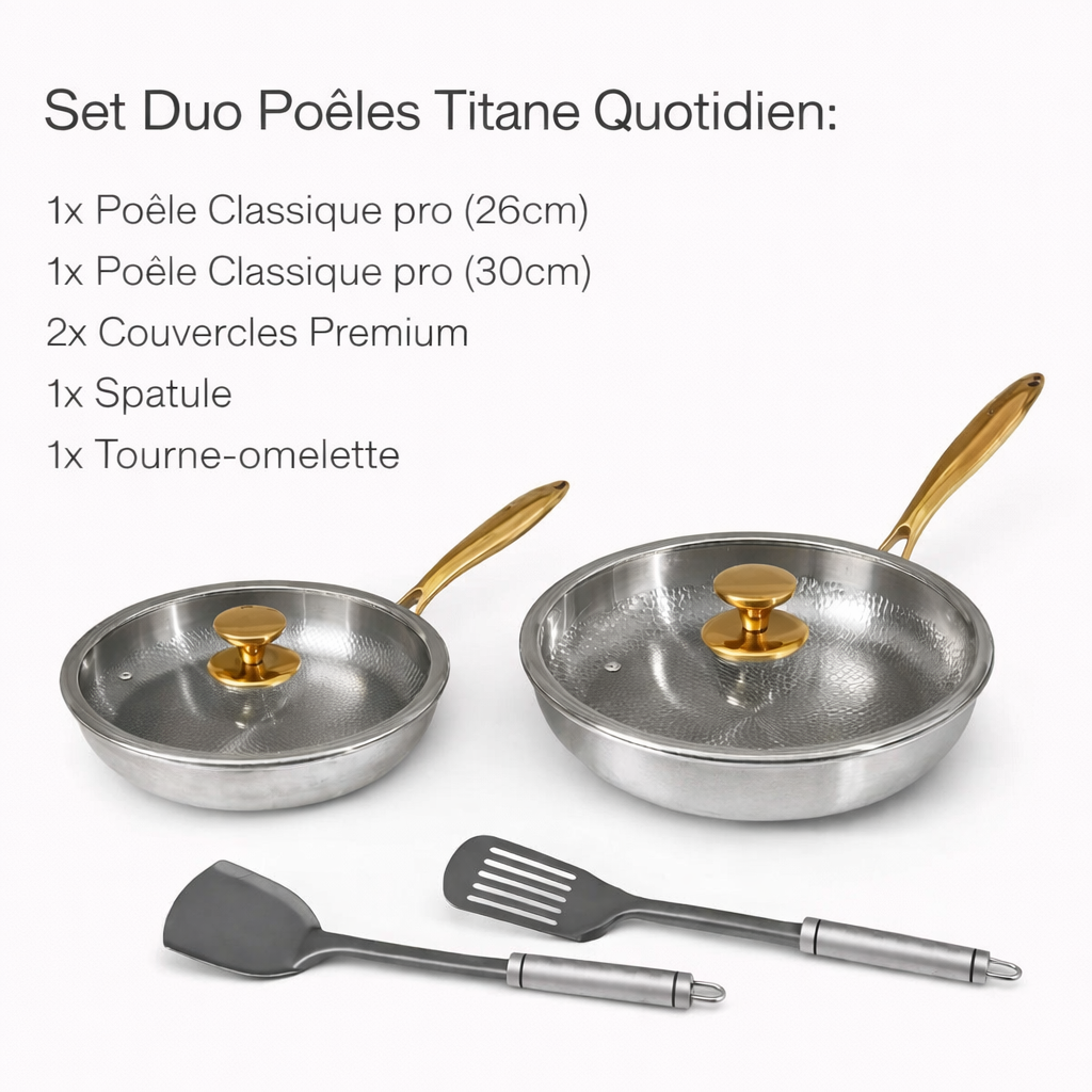 Coffret Duo Quotidien de Poêles en Titane Pur (6 pièces)
