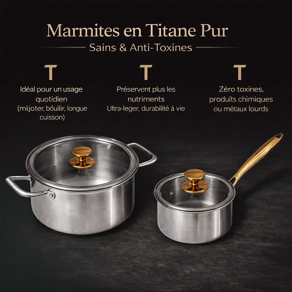 Batterie de cuisine classique complète en titane (14 pièces) 