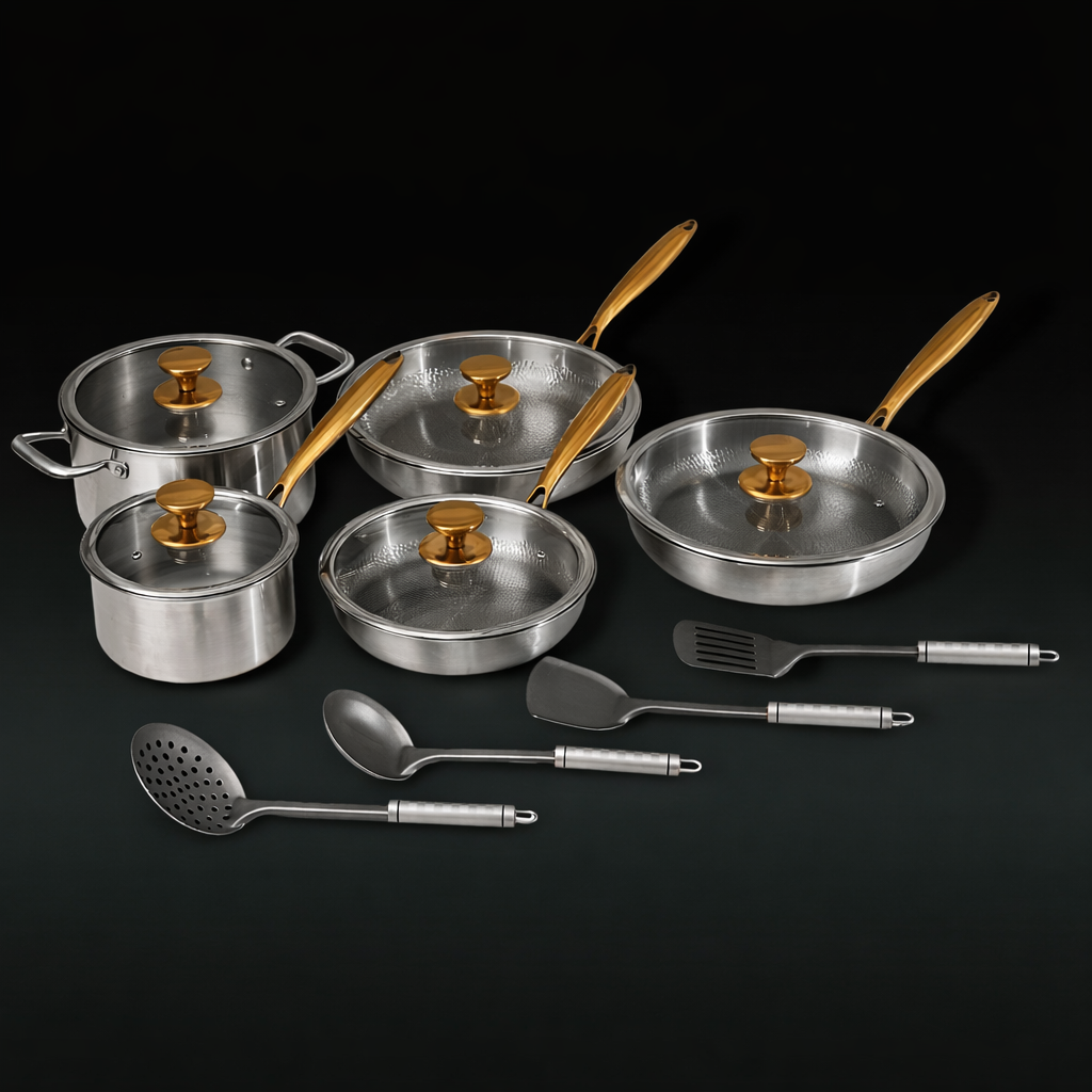 Batterie de cuisine classique complète en titane (14 pièces) 