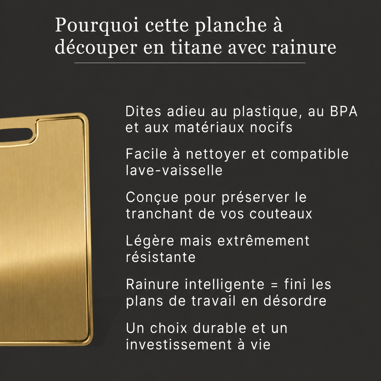 Planche à découper en titane pur – Édition Or