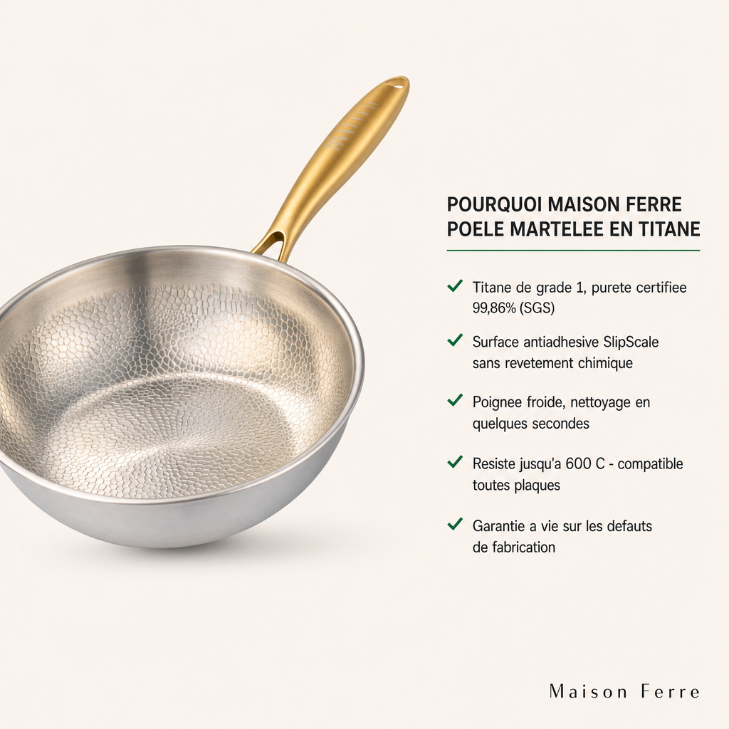 Wok en titane Pro - Manche Or – vue détaillée