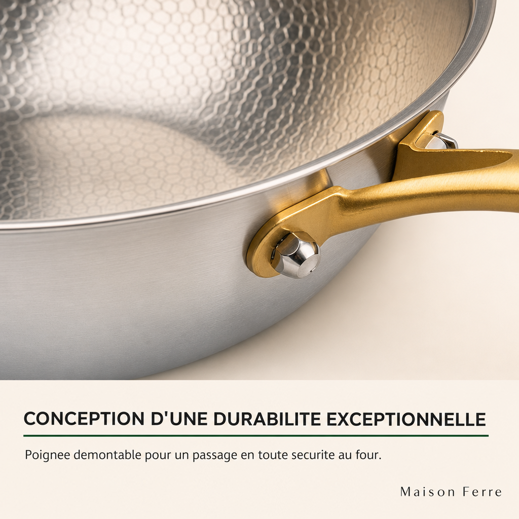 Wok en titane Pro - Manche Or en situation dans la cuisine