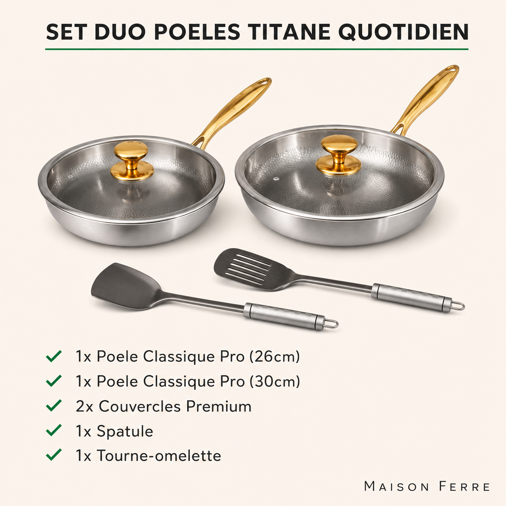 Set Duo Quotidien de Poêles en Titane Pur (6 pièces) – vue détaillée